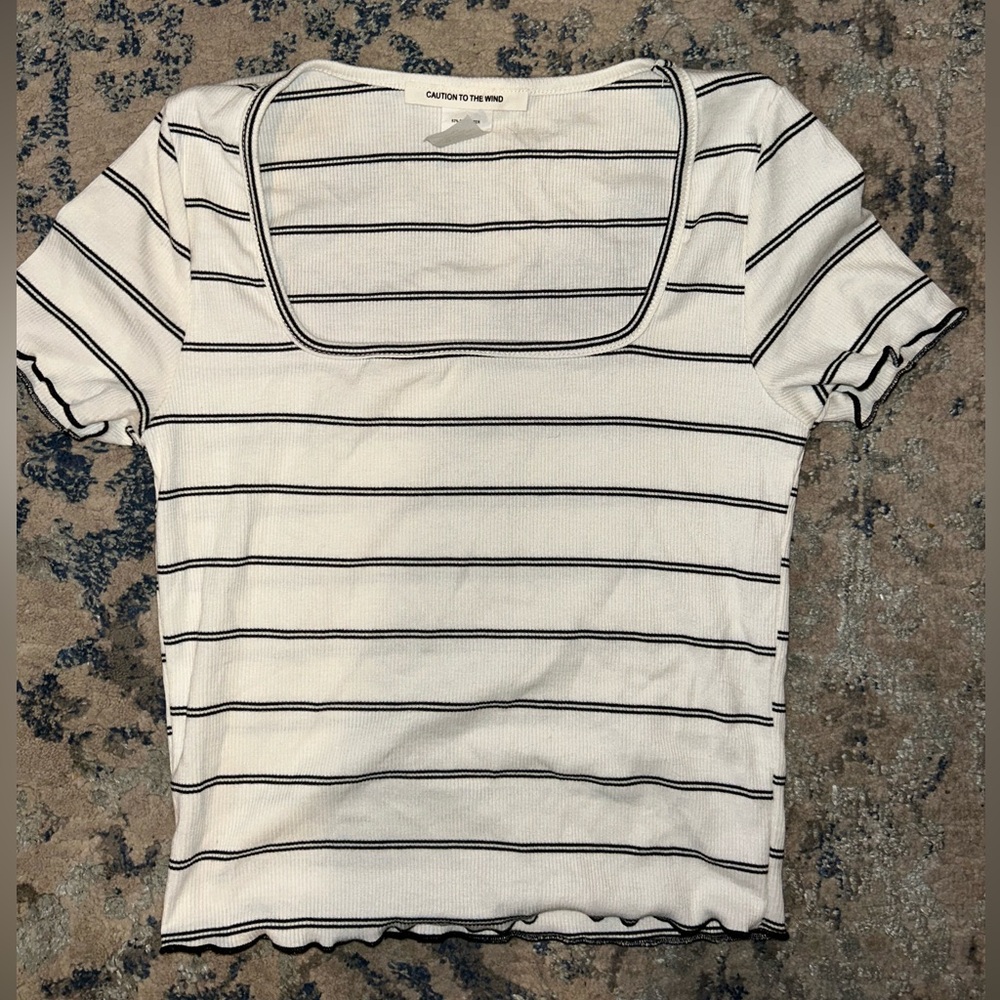 black and white striped square neck top